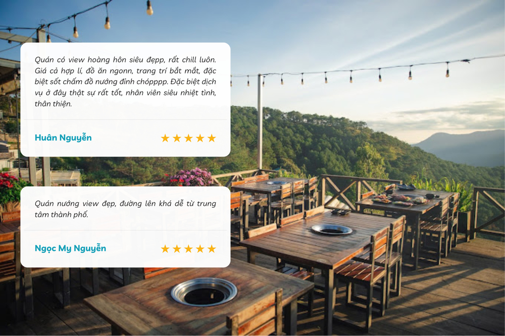 Qu&aacute;n &ocirc;m trọn view n&uacute;i rừng l&atilde;ng mạn, l&yacute; tưởng để ngắm ho&agrave;ng h&ocirc;n, đường dễ đi v&agrave; dễ t&igrave;m